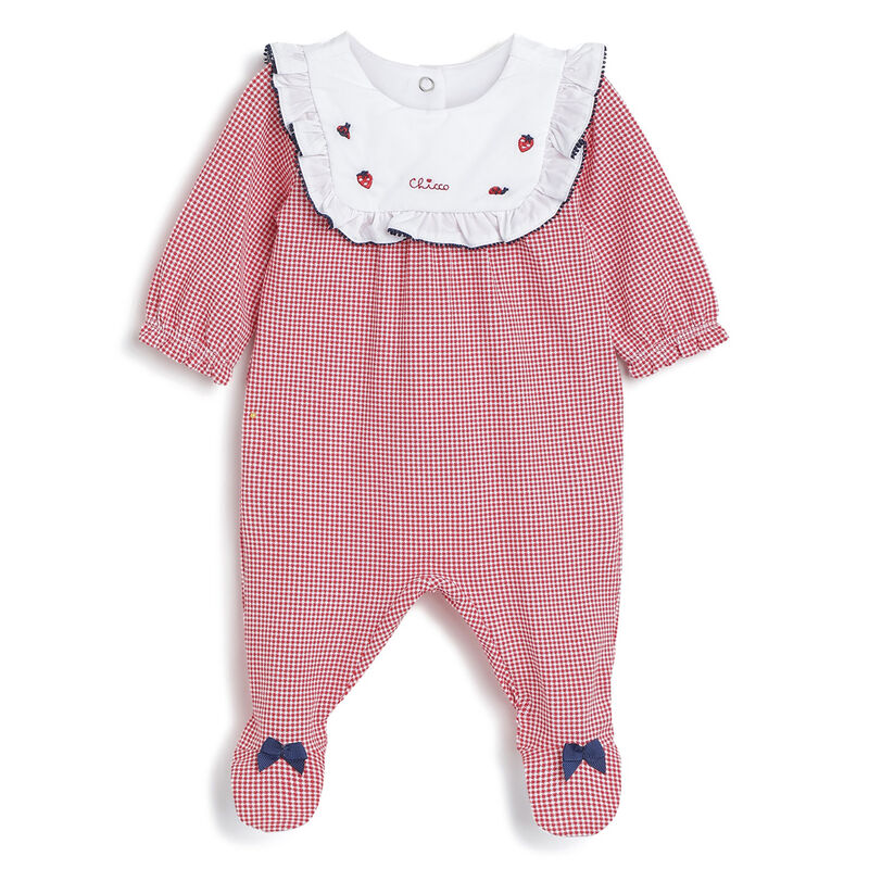 Girls White and Red Printed Nappy Opening Babysuit image number 0